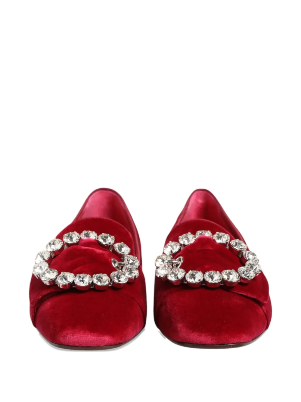 Dolce & Gabbana rhinestone-buckle velvet loafers Rood