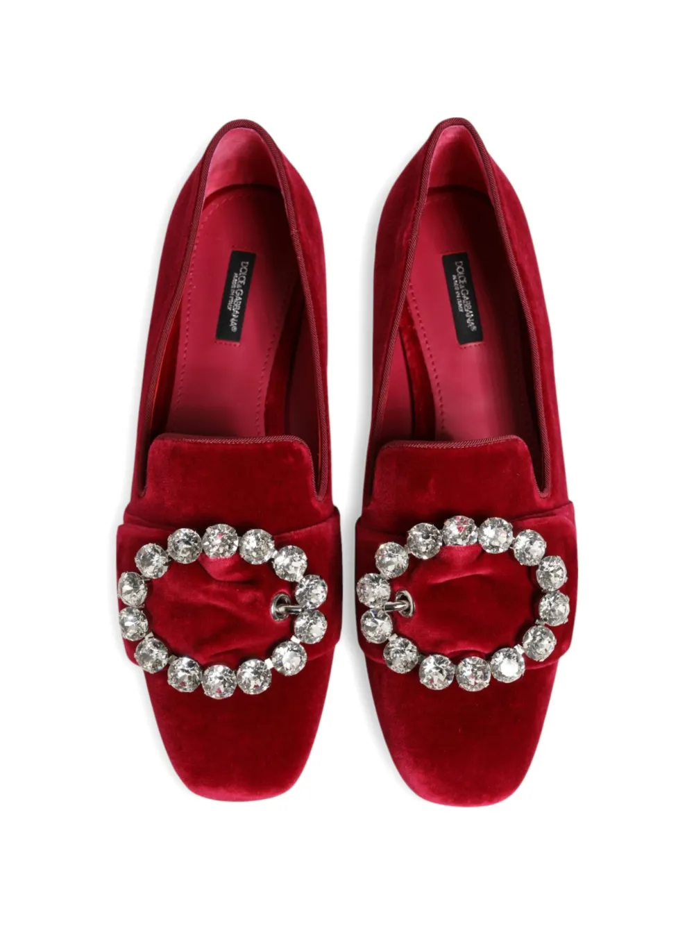 Dolce & Gabbana rhinestone-buckle velvet loafers Rood