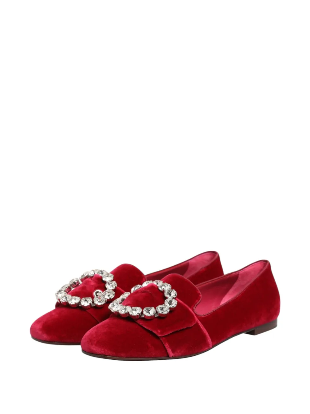 Dolce & Gabbana rhinestone-buckle velvet loafers Rood