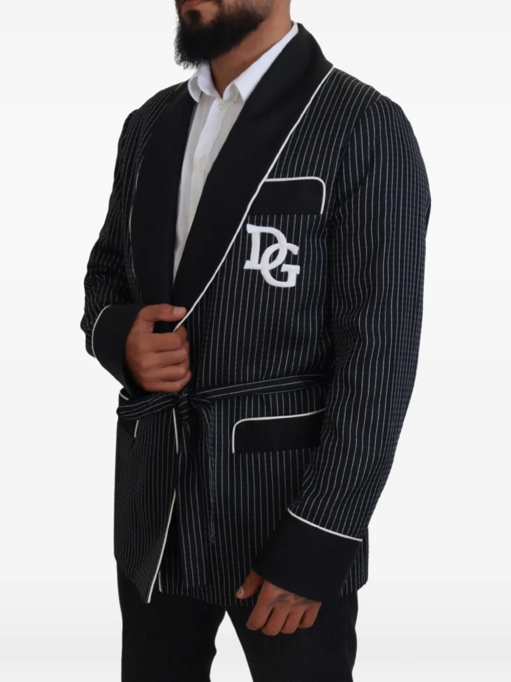 Dolce & Gabbana Blazer met DG-patch en krijtstreep Zwart