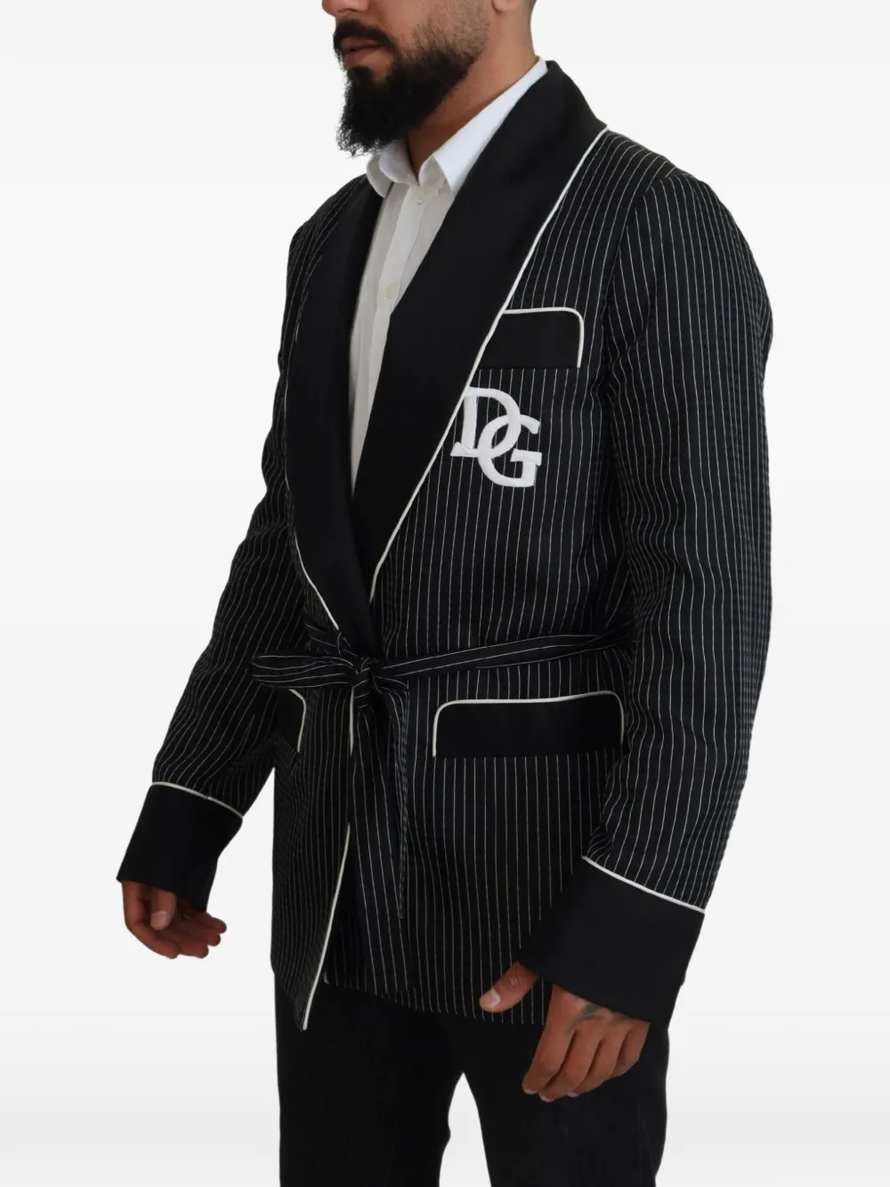 Dolce & Gabbana Blazer met DG-patch en krijtstreep Zwart