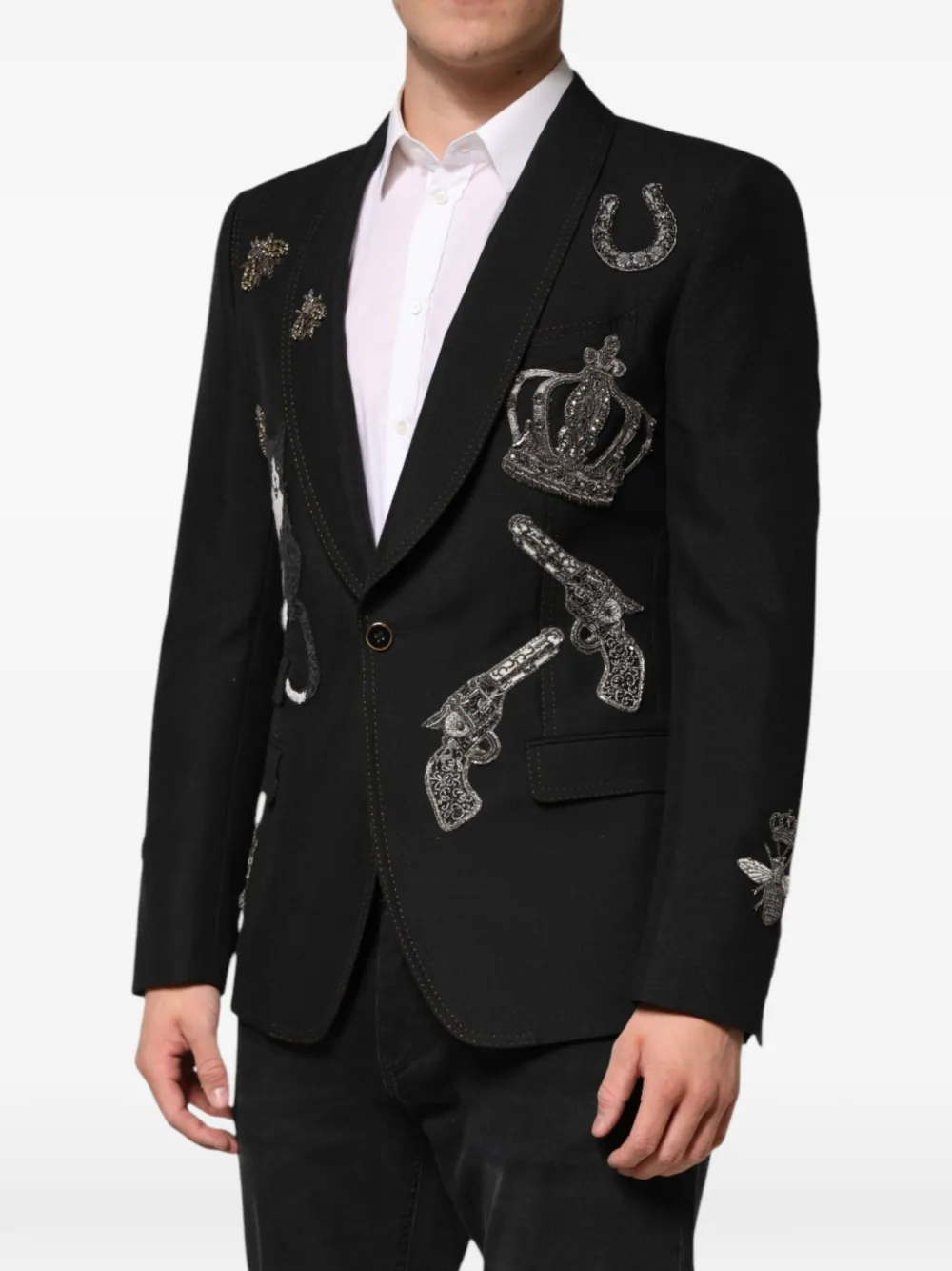 Dolce & Gabbana Verfraaide blazer met sjaalrevers Zwart