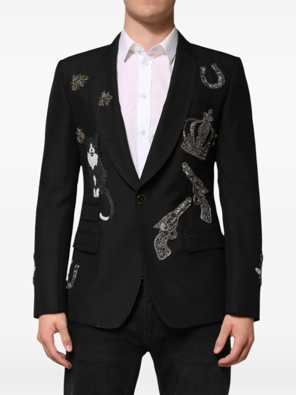 Dolce & Gabbana embellished shawl-lapel blazer - Nero