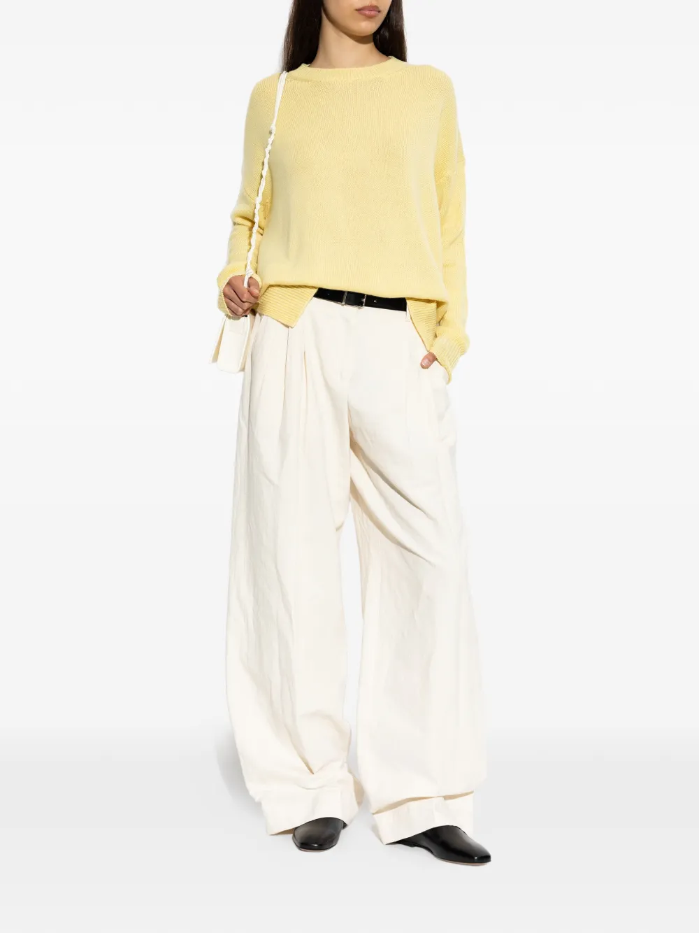 Jil Sander Ribgebreide sweater met split Geel