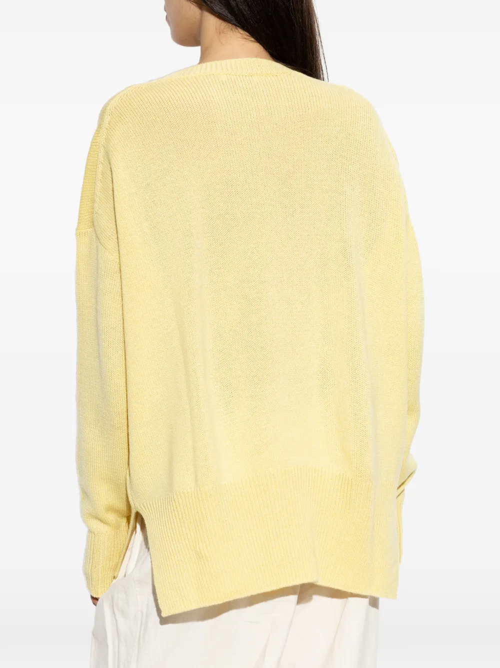 Jil Sander Ribgebreide sweater met split Geel