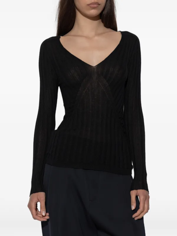 Jil Sander ribbed-knit V-neck Sweater | Black | FARFETCH AO