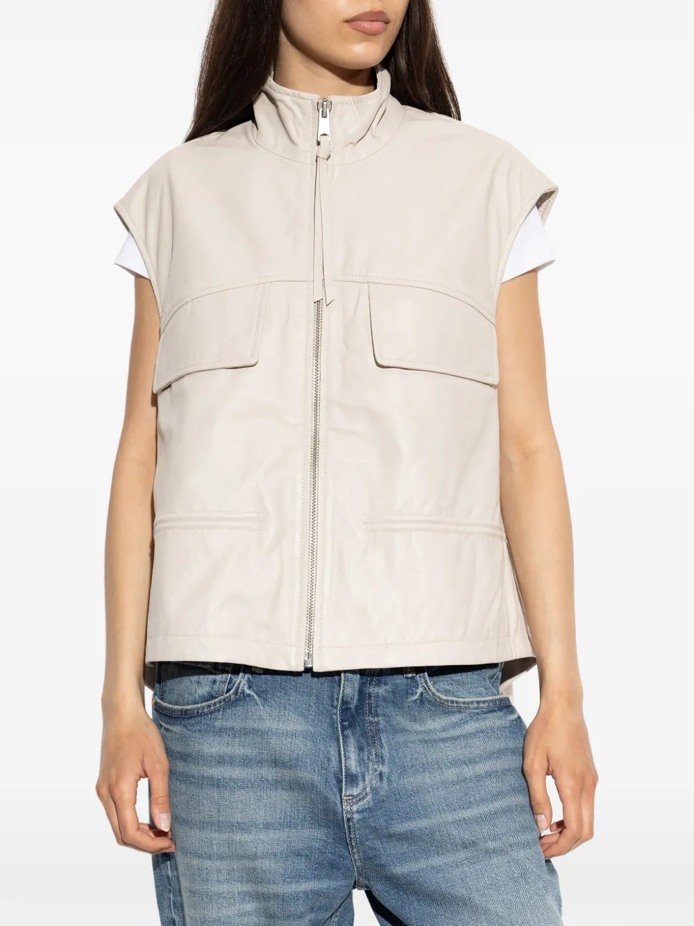AllSaints Flor mouwloos gilet met hoge hals Wit