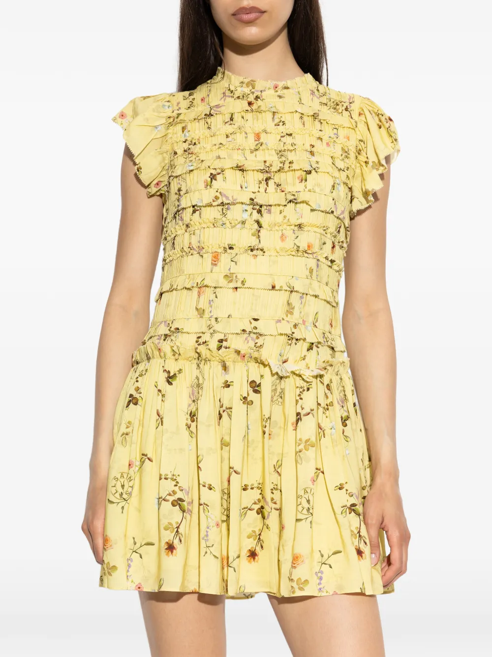 AllSaints Jurk met bloemenprint en ruches Geel