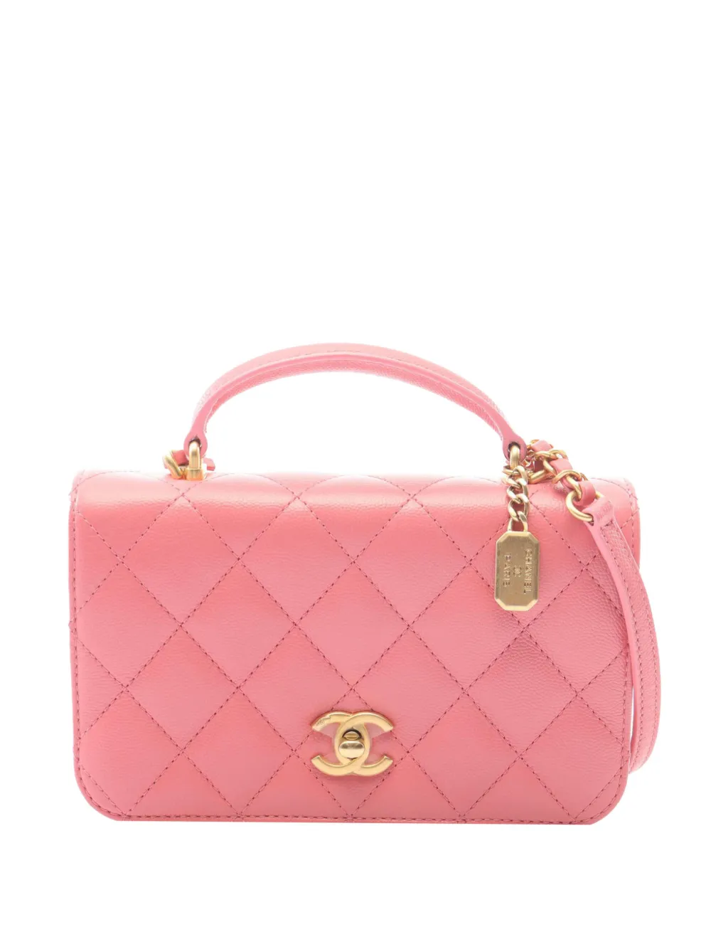 CHANEL Pre-Owned 2021-2026 CC Quilted Caviar Top Handle Flap satchel - Rosa