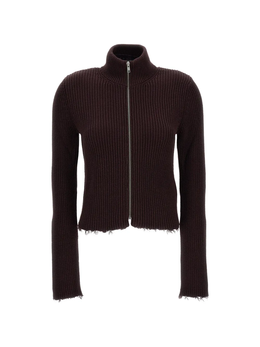 MM6 Maison Margiela frayed-hem zip-fastening cardigan - Rosso