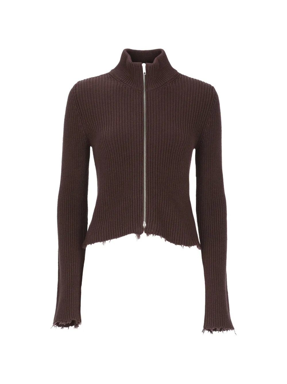 MM6 Maison Margiela frayed-hem zip-fastening cardigan - Rosso