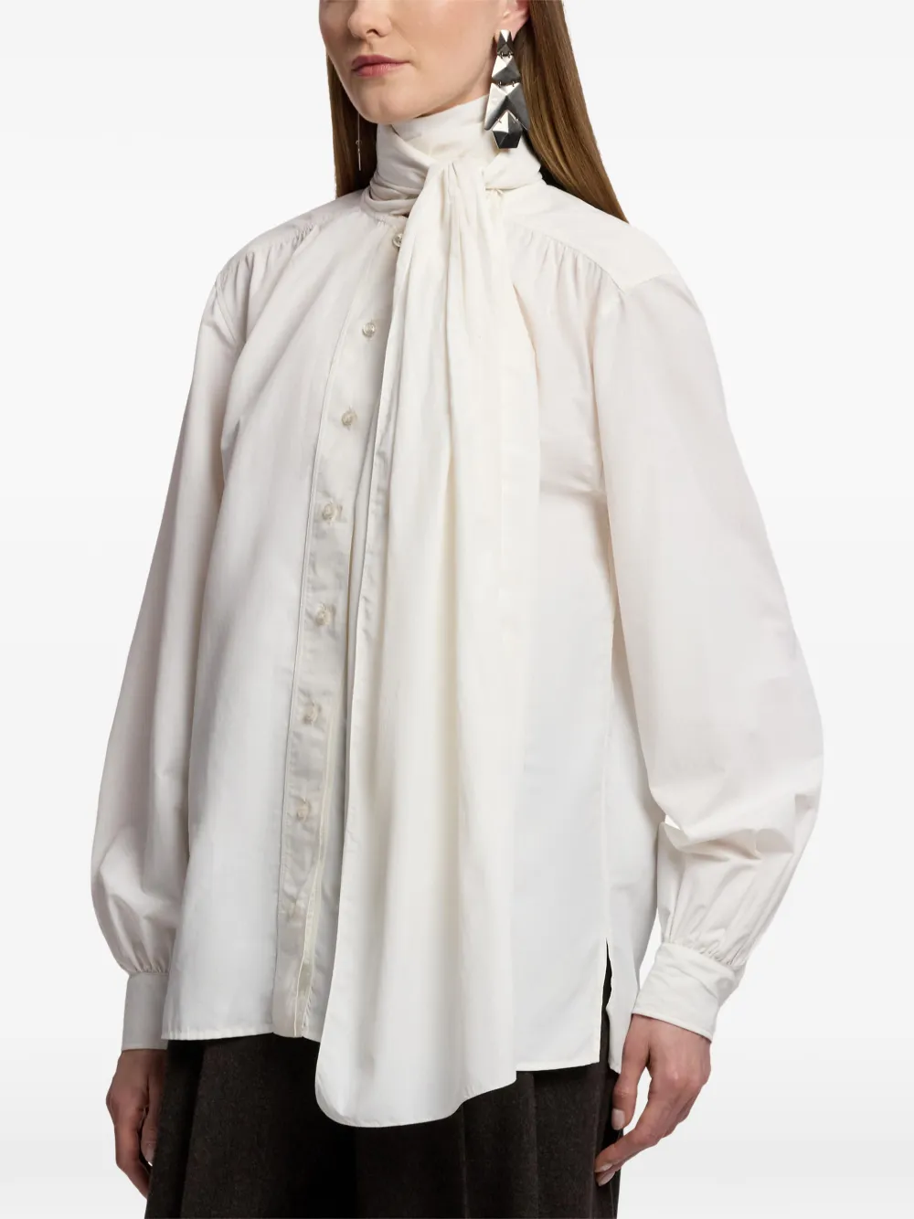 Ralph Lauren Collection Dara popeline blouse met gestrikte hals Wit