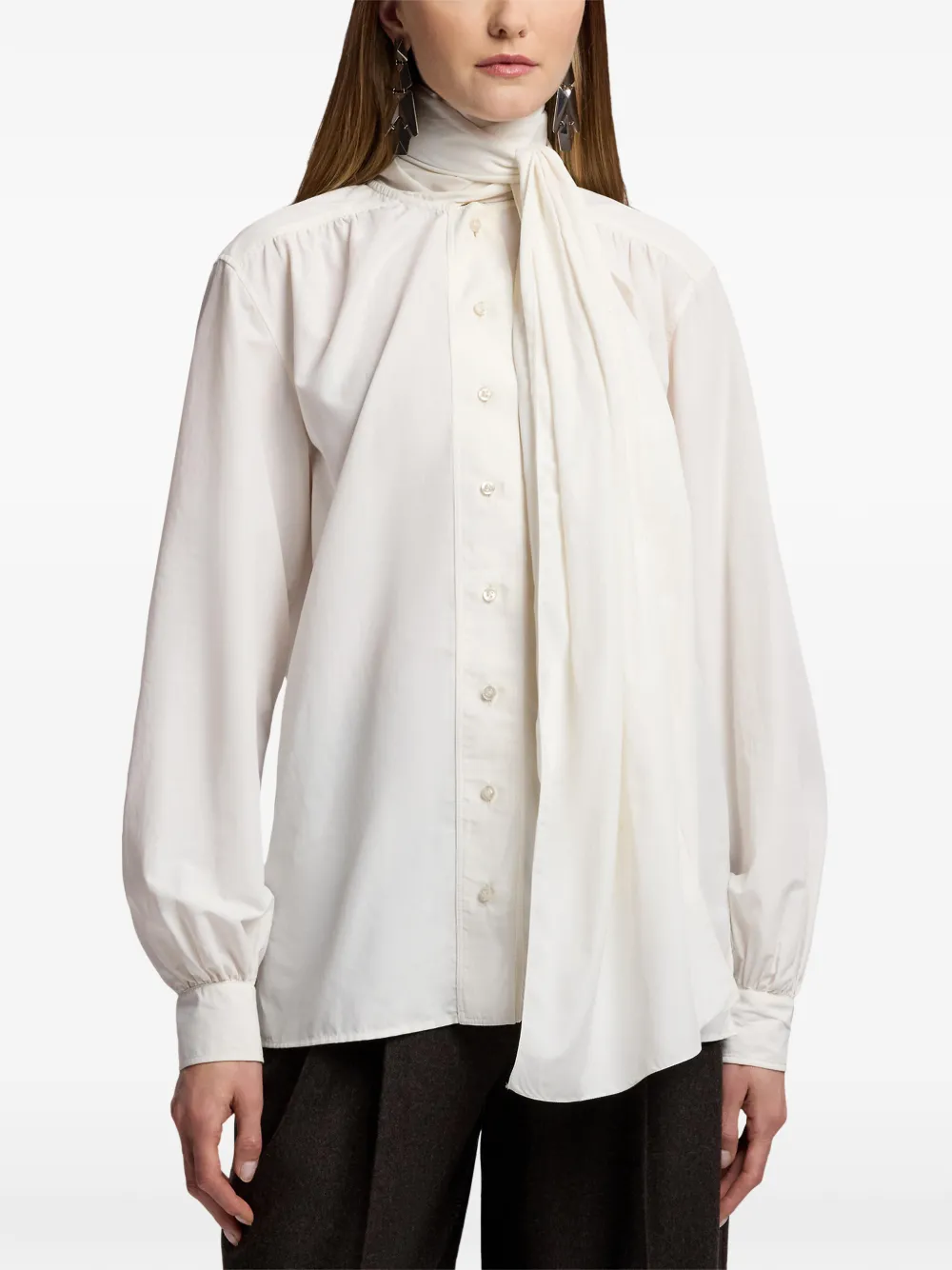Ralph Lauren Collection Dara popeline blouse met gestrikte hals Wit