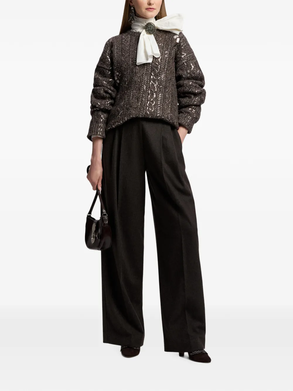 Ralph Lauren Collection Dara popeline blouse met gestrikte hals Wit