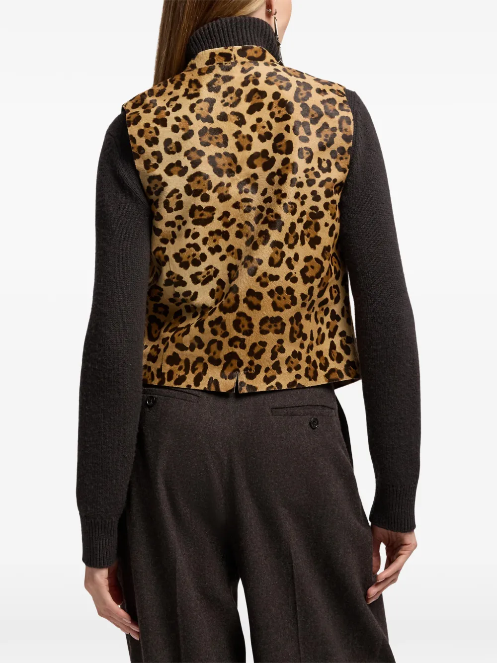 Ralph Lauren Collection Leren gilet met luipaardprint Bruin