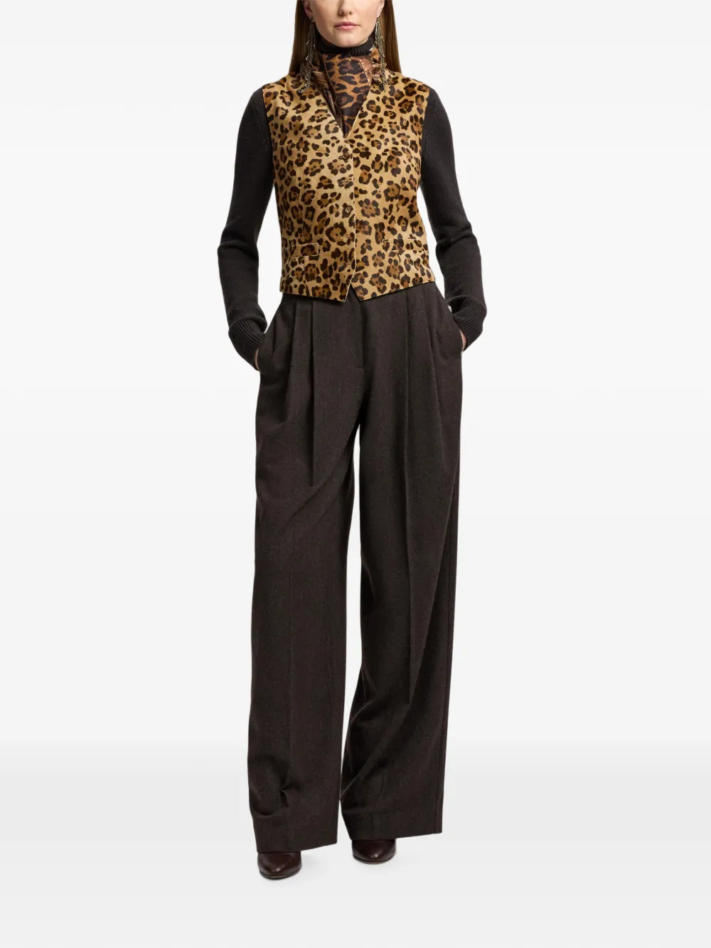 Ralph Lauren Collection Leren gilet met luipaardprint Bruin