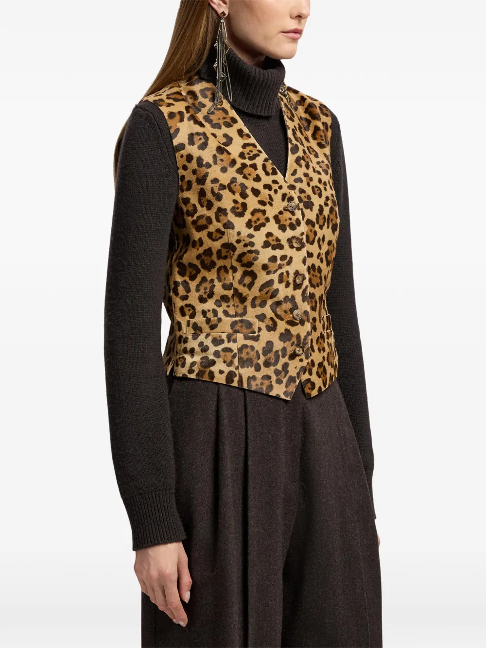 Ralph Lauren Collection Leren gilet met luipaardprint Bruin