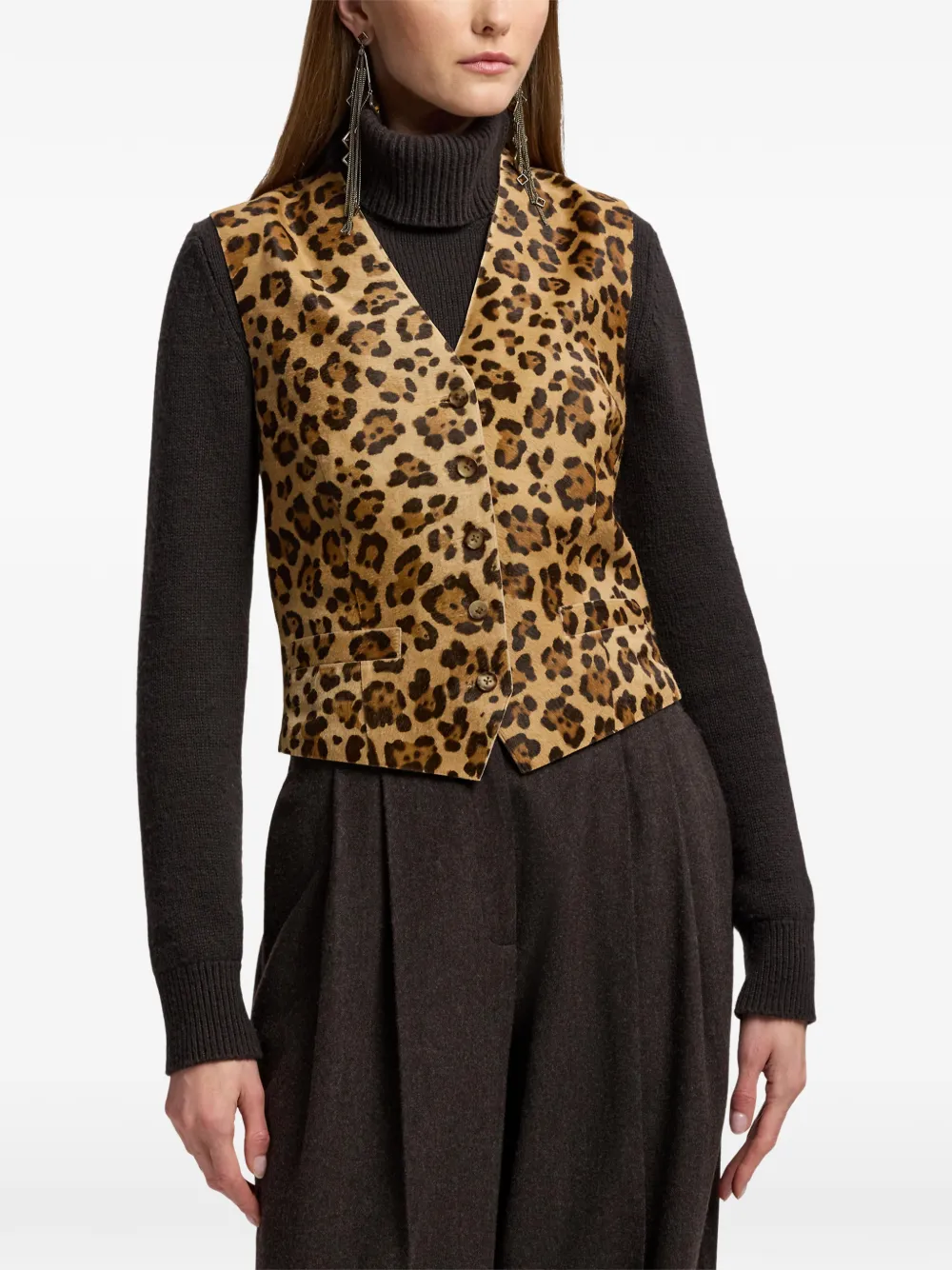 Ralph Lauren Collection Leren gilet met luipaardprint Bruin