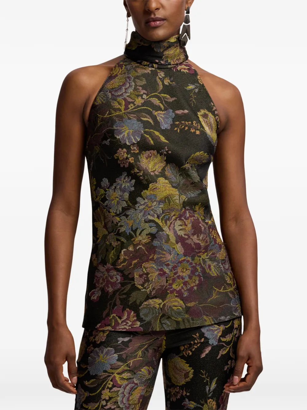 Ralph Lauren Collection Top van zijdemix met bloemenprint Bruin