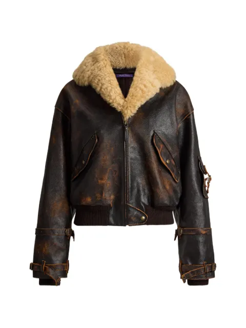 Ralph Lauren Collection shearling-collar distressed-leather jacket