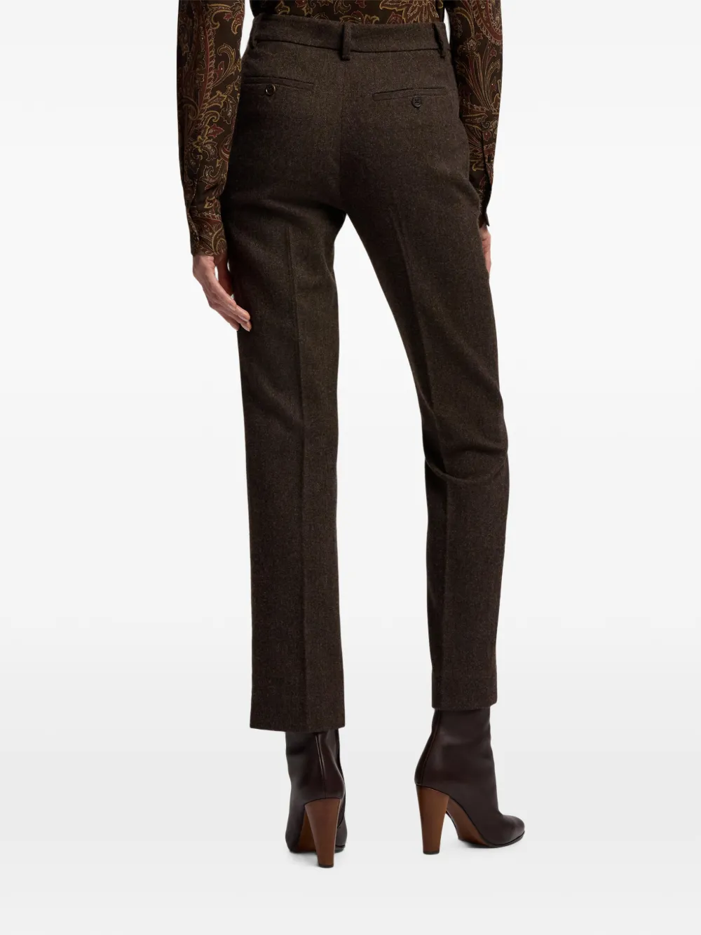 Ralph Lauren Collection Andrey pantalon met visgraatpatroon Bruin
