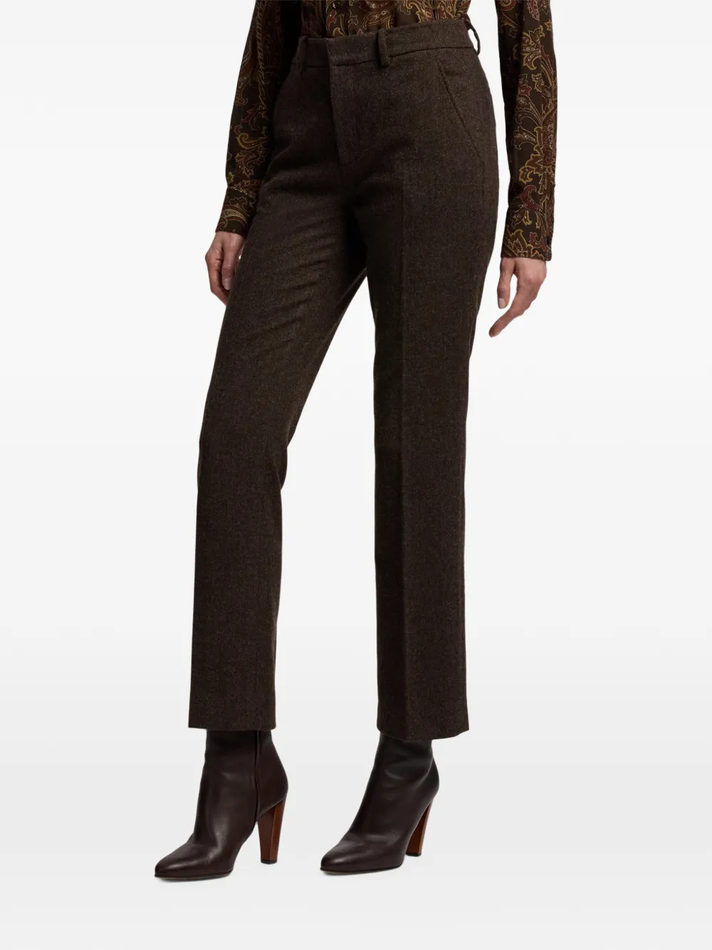 Ralph Lauren Collection Andrey pantalon met visgraatpatroon Bruin