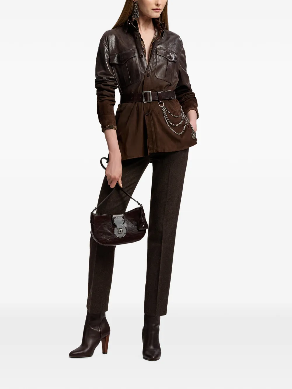 Ralph Lauren Collection Andrey pantalon met visgraatpatroon Bruin