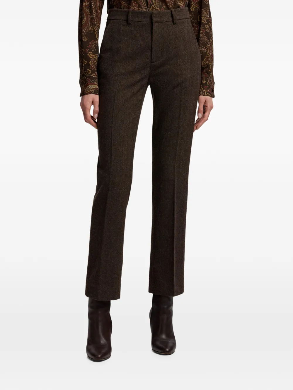 Ralph Lauren Collection Andrey pantalon met visgraatpatroon Bruin