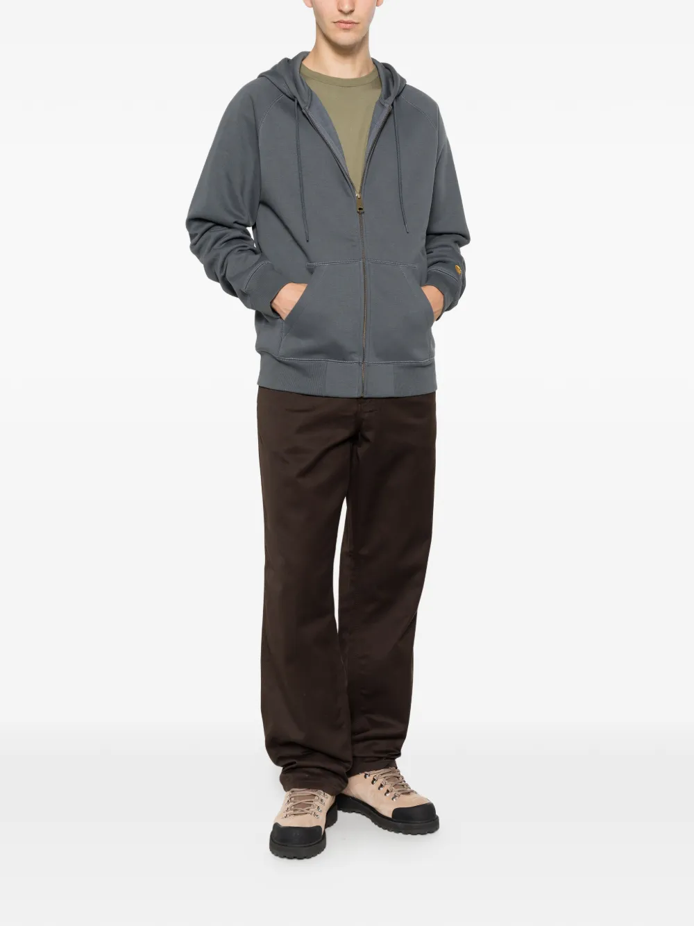 Carhartt WIP Chase hoodie met geborduurd logo en rits Grijs