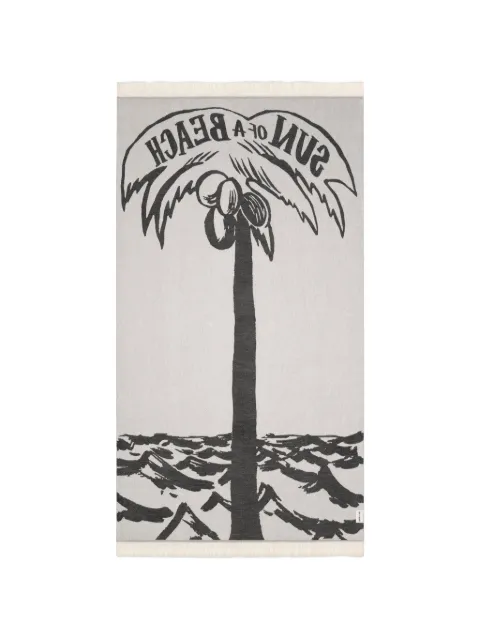 SUN of a BEACH palm-tree-print fringed beach towel