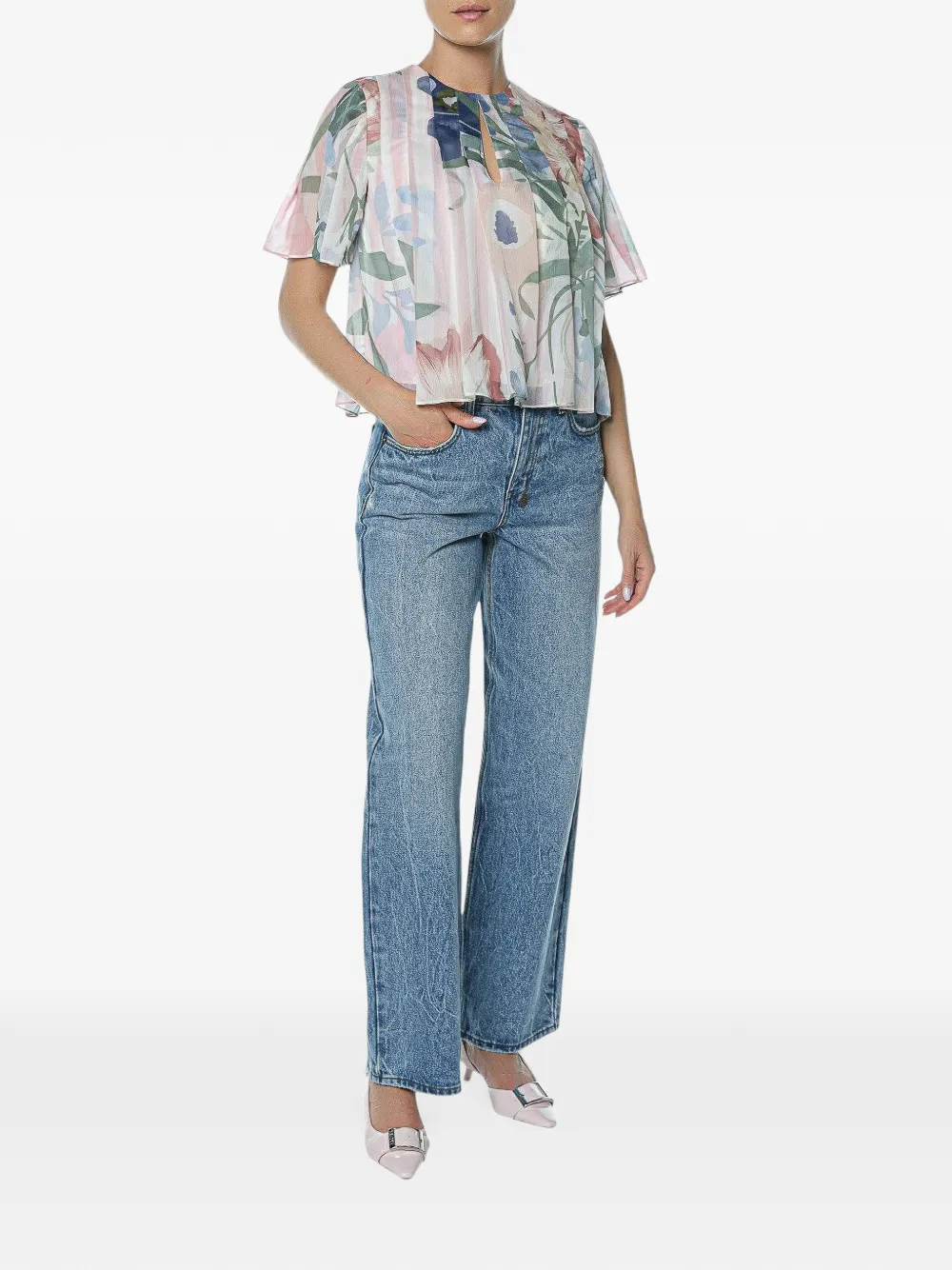 Ted Baker pleated floral-print top Roze