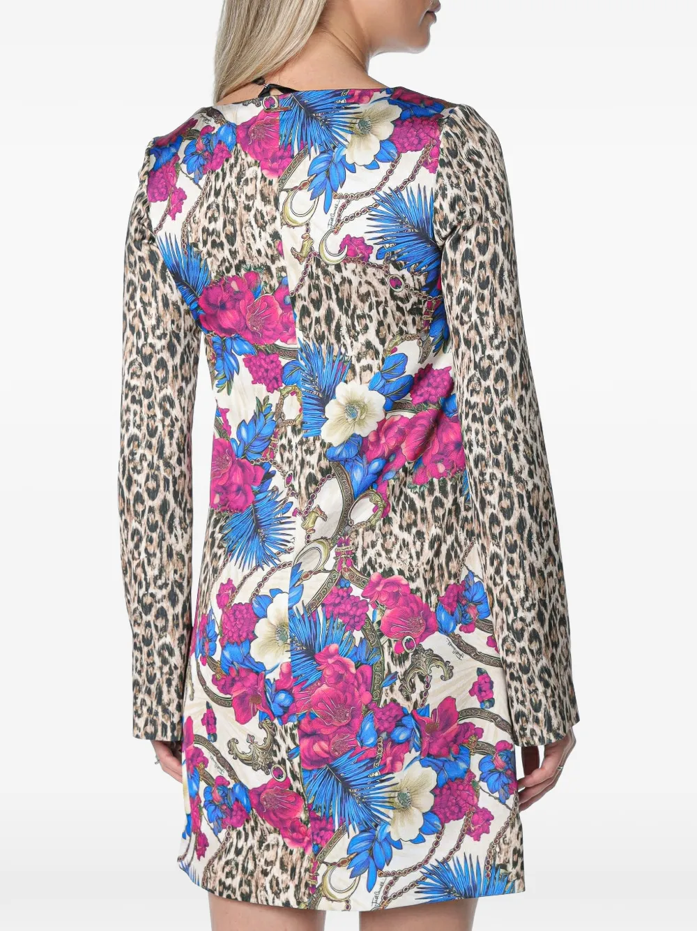 Just Cavalli leopard-print floral-print mini dress Beige