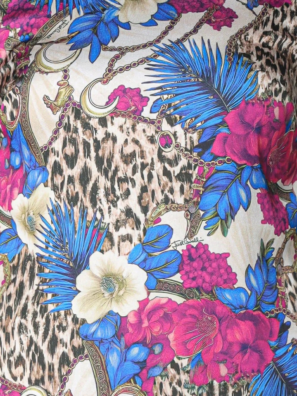 Just Cavalli leopard-print floral-print mini dress Beige