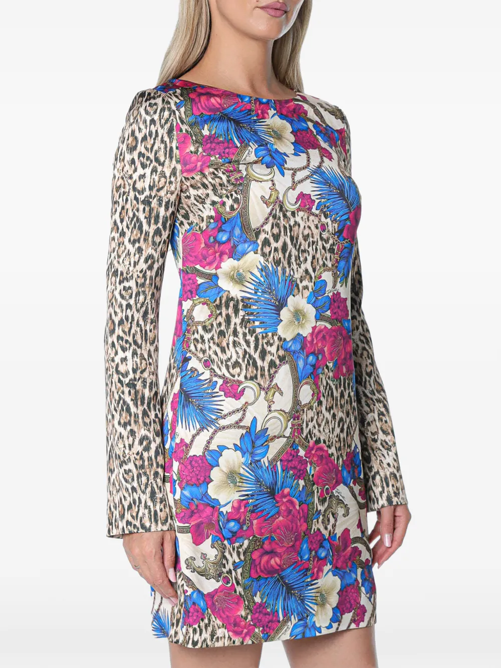 Just Cavalli leopard-print floral-print mini dress Beige