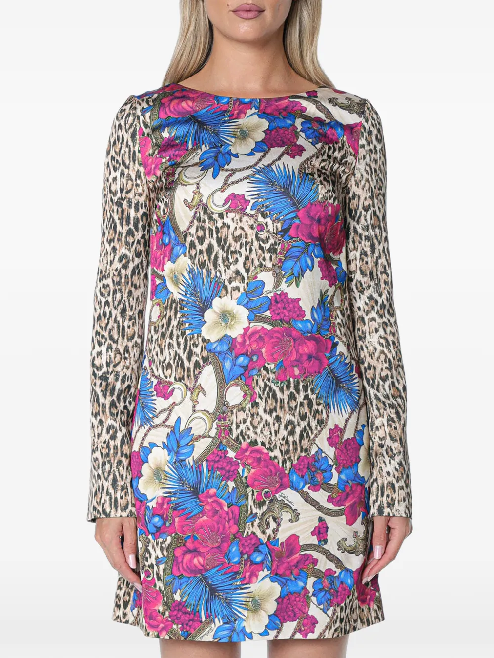 Just Cavalli leopard-print floral-print Mini Dress | Neutrals | FARFETCH