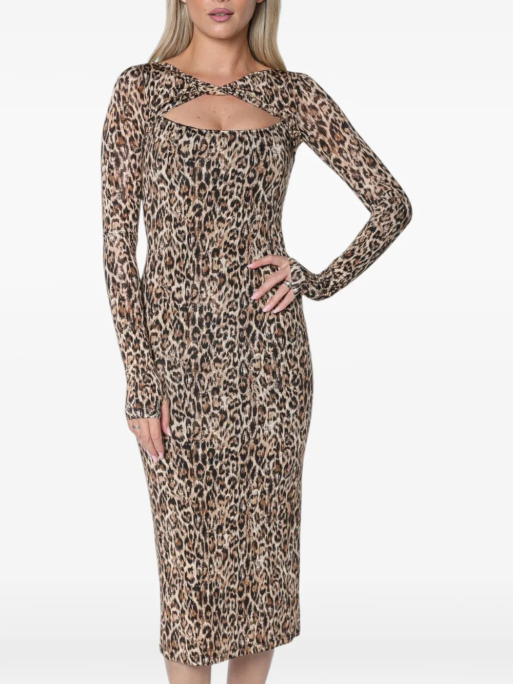 Just Cavalli leopard-print cutout-detail midi dress Beige