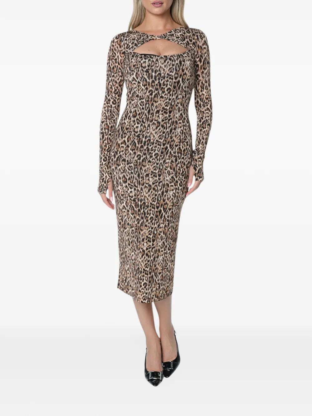 Just Cavalli leopard-print cutout-detail midi dress Beige