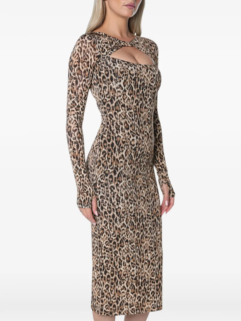 Just Cavalli leopard-print cutout-detail midi dress Beige
