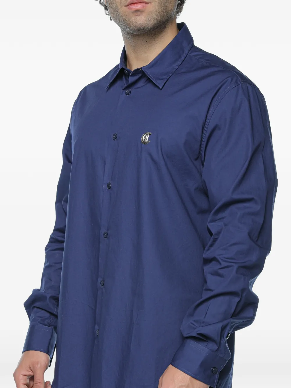 Just Cavalli logo-patch long-sleeve shirt - Blu