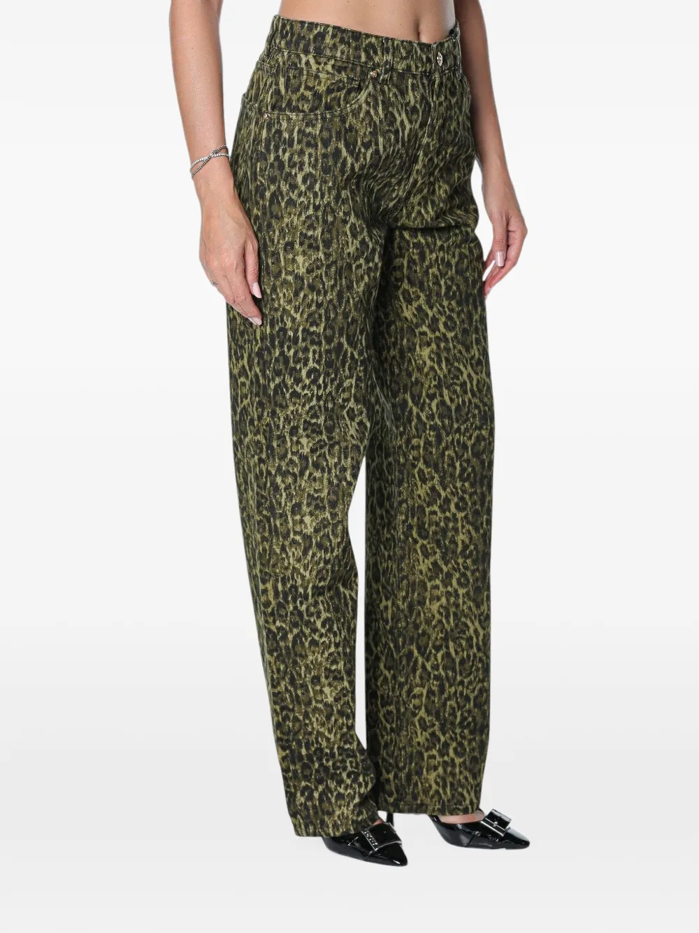 Just Cavalli leopard-print wide-leg trousers Groen