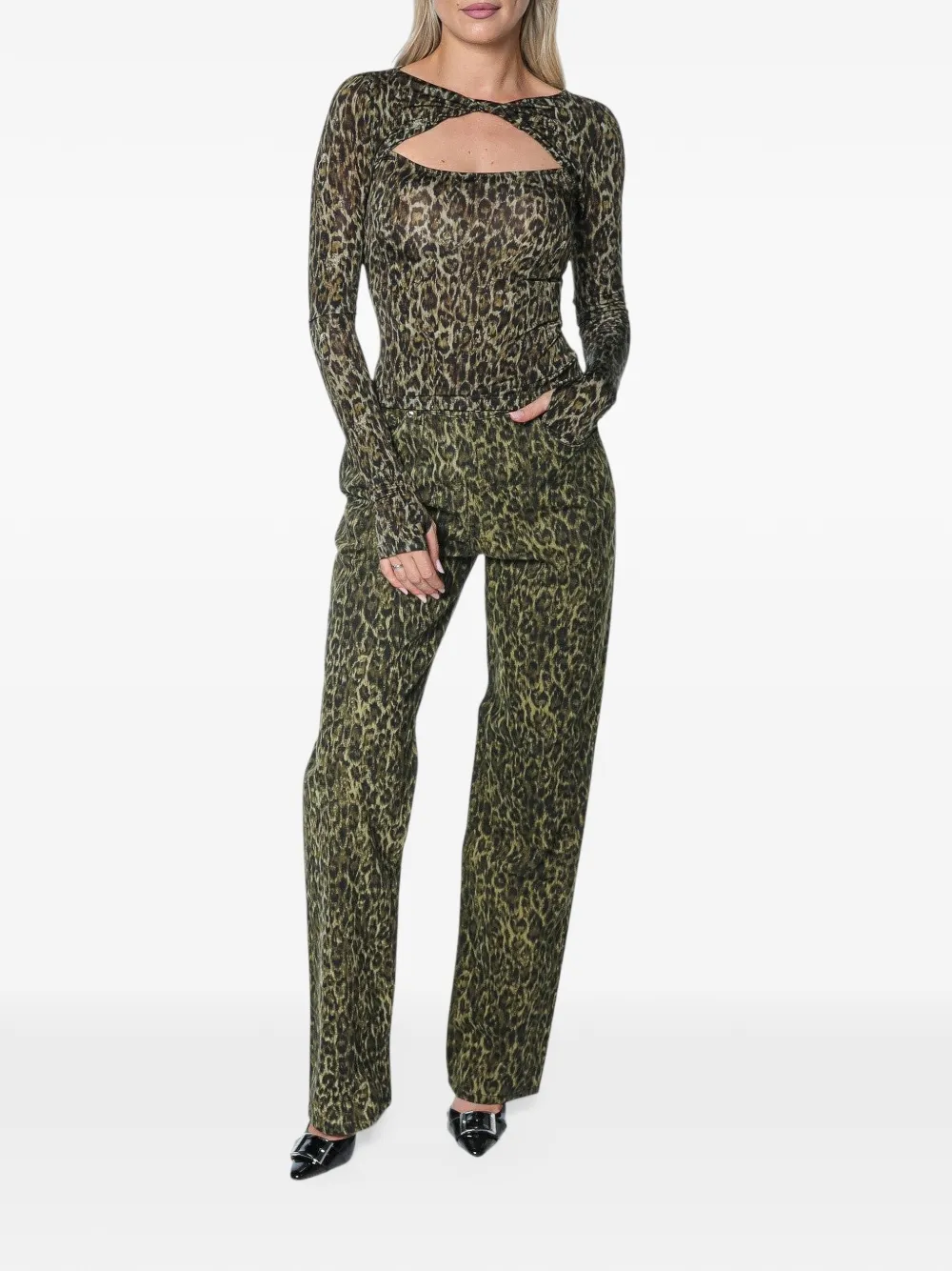 Just Cavalli leopard-print wide-leg trousers Groen
