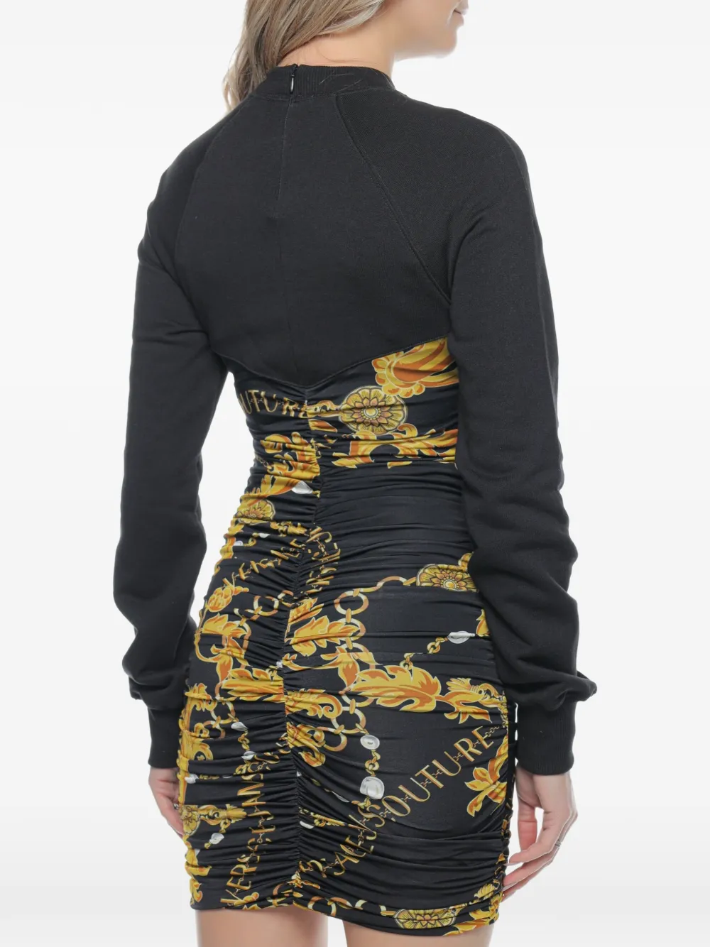 Versace Jeans Couture Jurk met barokprint en ruches Zwart