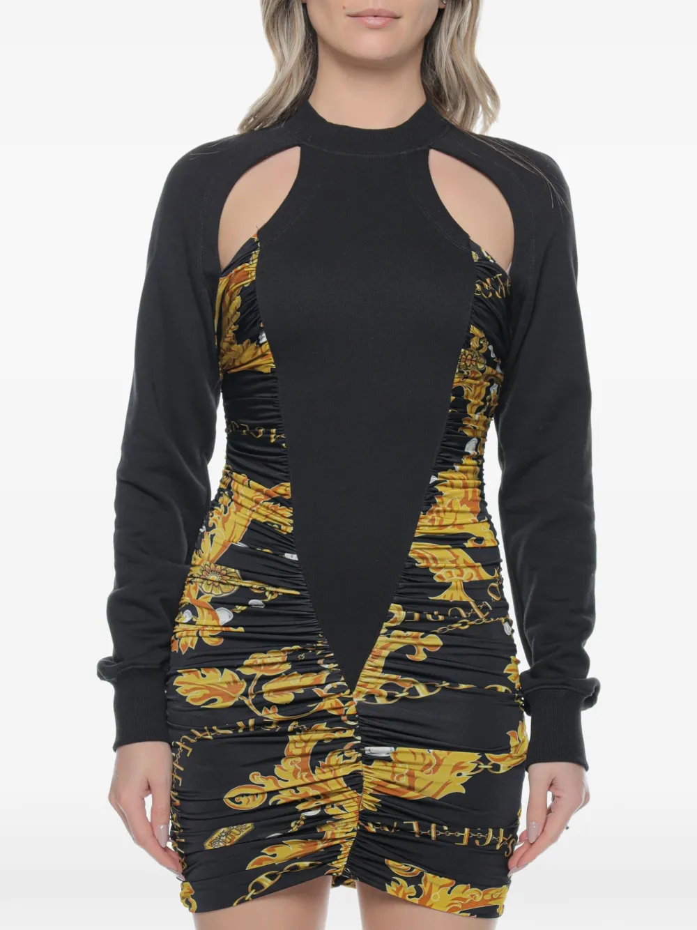 Versace Jeans Couture Jurk met barokprint en ruches Zwart