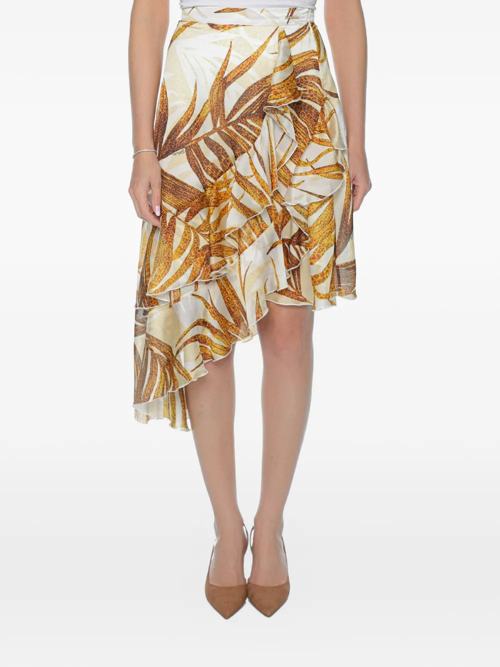 Just Cavalli ruffled palm-print midi skirt - Giallo