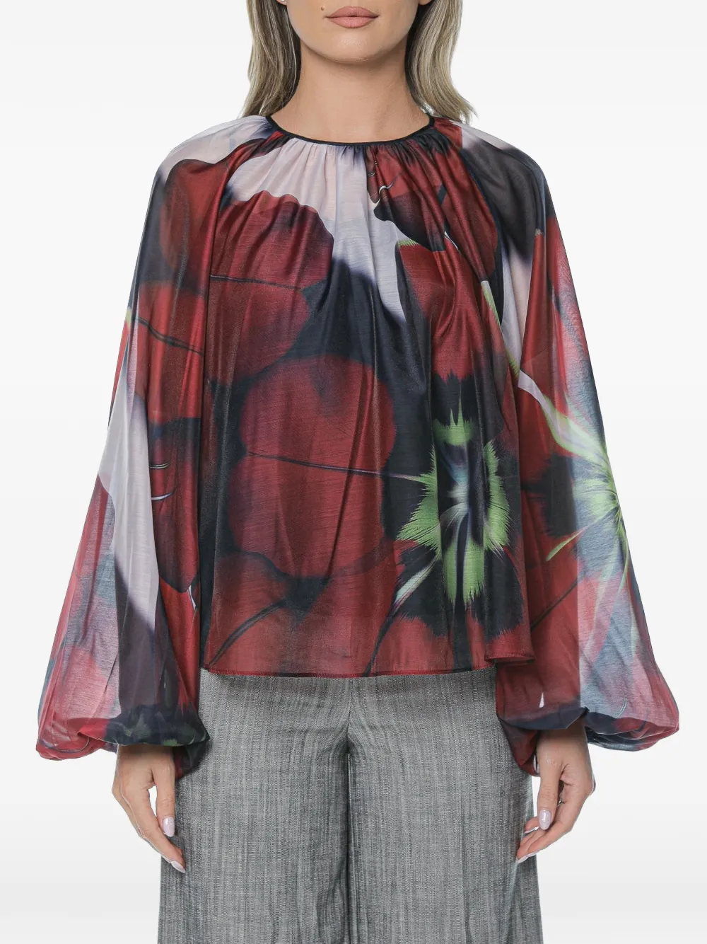 Ted Baker Elaia floral-print puff-sleeve blouse - Blu