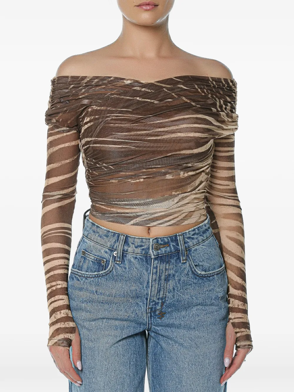 Just Cavalli ruffled zebra-print top Bruin