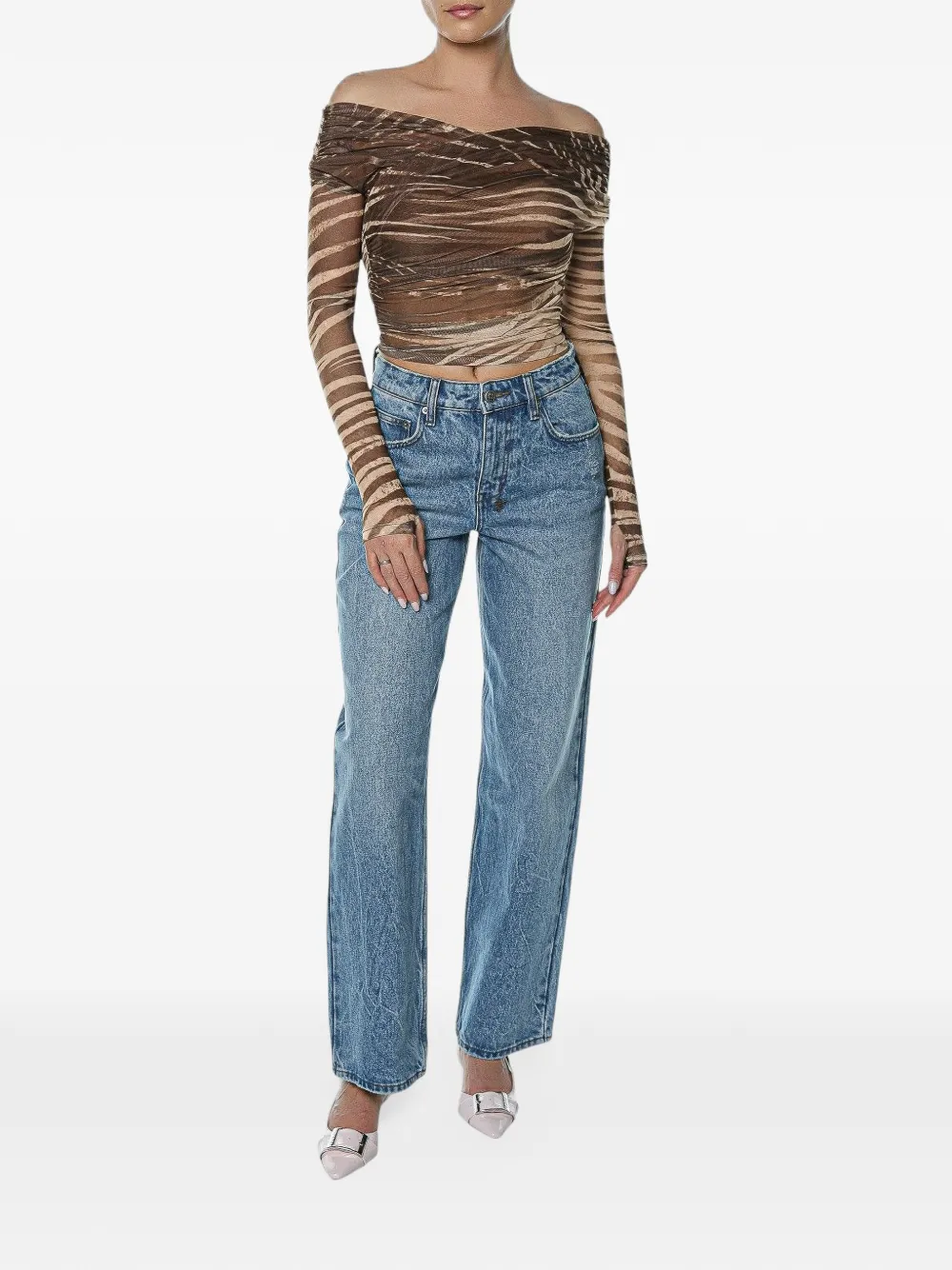 Just Cavalli ruffled zebra-print top Bruin