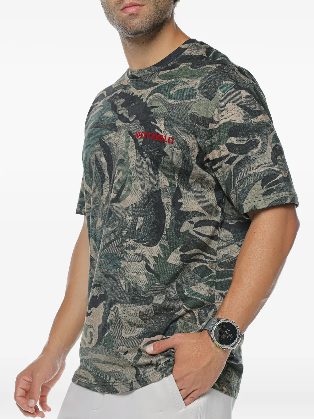 Just Cavalli T-shirt met camouflageprint Groen
