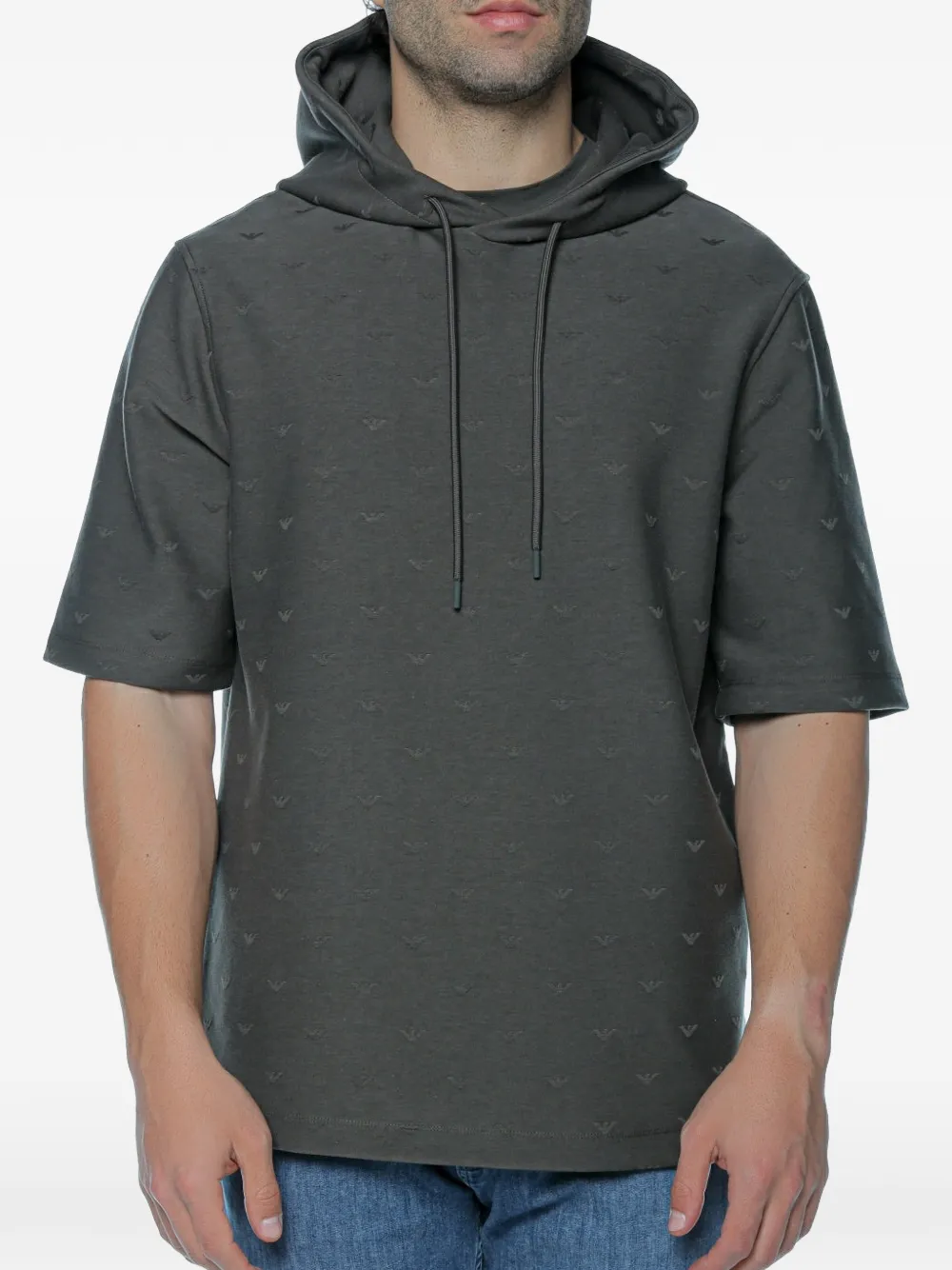 Emporio Armani eagle-pattern short-sleeve hoodie - Grey