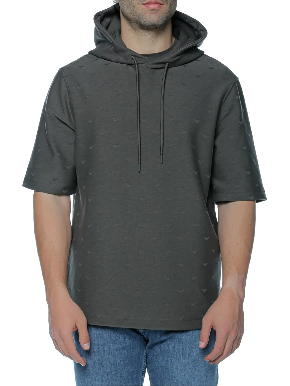 Emporio Armani eagle-pattern short-sleeve hoodie - Grigio